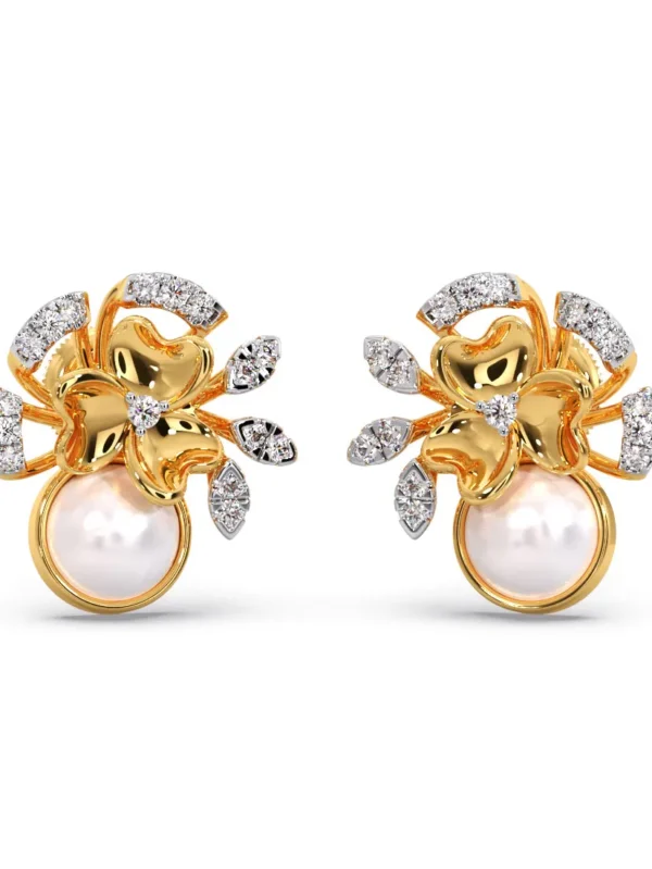 Pearled Flora Diamond Stud Earrings